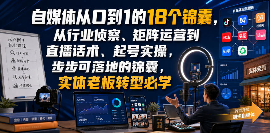 自媒体从0到1的18个锦囊，从行业侦察、矩阵运营到直播话术、起号实操，步步可落地的锦囊，实体老板转型必学 - 啥好玩-啥好玩