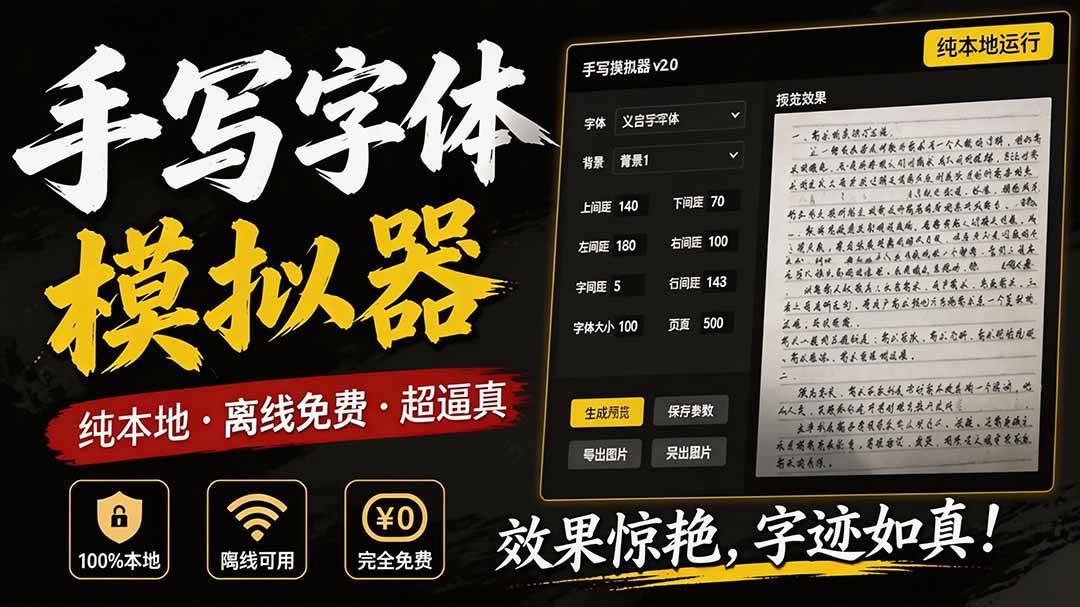 （19810期）罚抄神器！罚抄10万字都不在怕了，手写字体模拟生成器，附带新整理背景图和字体，纯本地离线运行