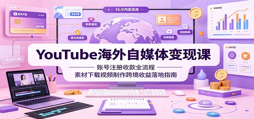 YouTube海外自媒体变现课：账号注册收款全流程，素材下载视频制作跨境收益落地指南 - 啥好玩-啥好玩