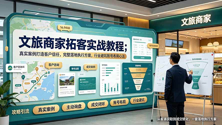 （19273期）文旅商家拓客实战教程；真实案例打造客户信任，完整落地执行方案，行业避坑账号布局心法-啥好玩