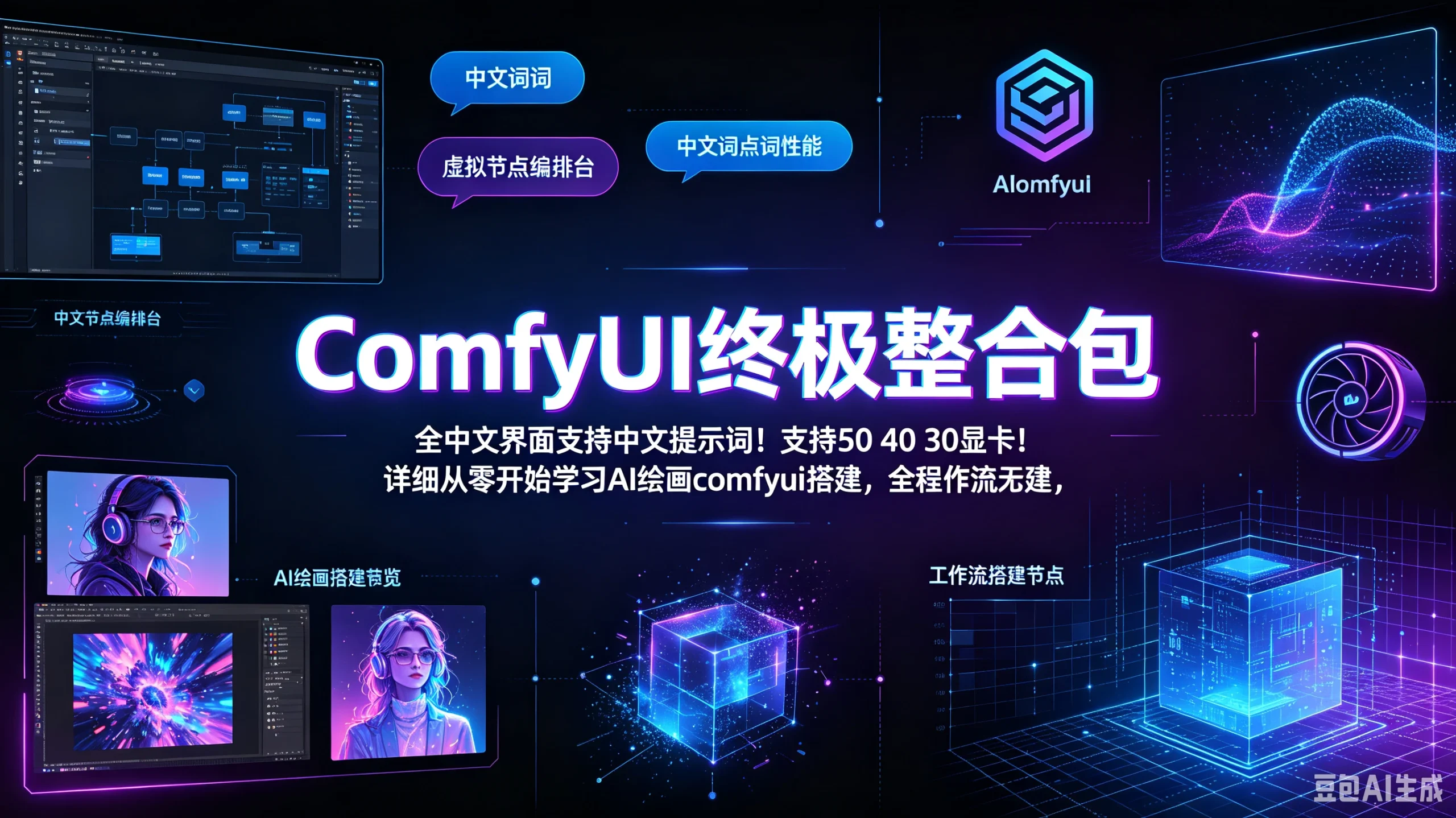【精】ComfyUI终极整合包全中文界面支持中文提示词！支持50 40 30显卡！详细从零开始学习AI绘画comfyui工作流搭建，全程干货无废话-啥好玩副业网