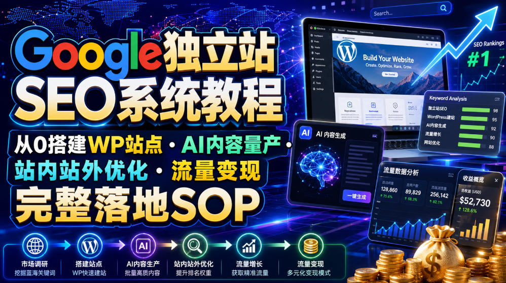 Google独立站SEO系统教程，从0搭建WP站点・AI内容量产・站内站外优化・流量变现完整落地SOP（2026年7月） - 啥好玩-啥好玩