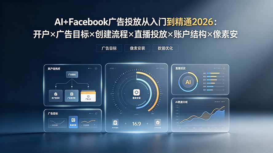 （19465期）AI+Facebook广告投放从入门到精通2026：开户×广告目标×创建流程×直播投放×账户结构×像素安装×AI赋能-啥好玩