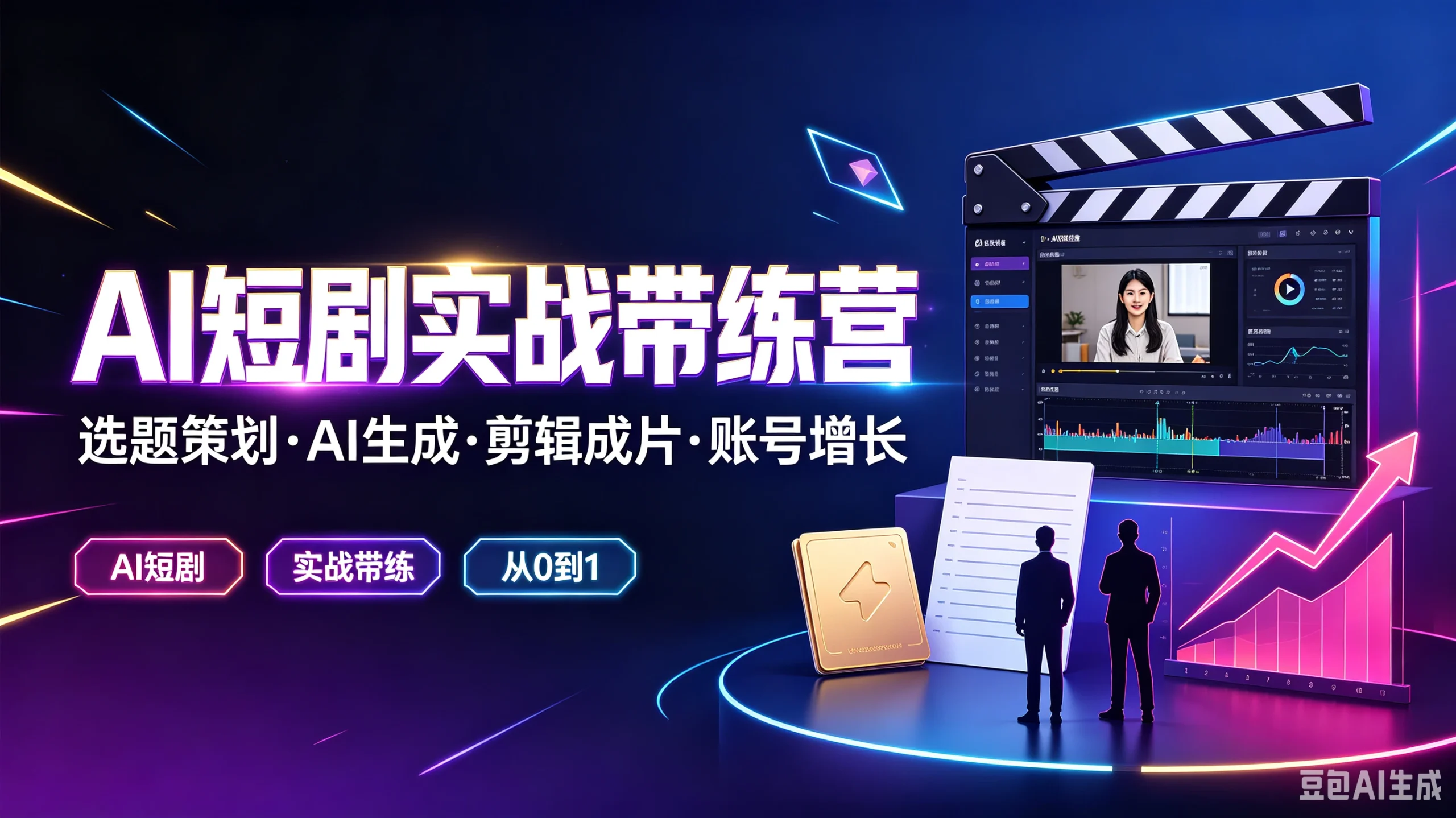 【精】AI短剧实战带练营，选题策划·AI生成·剪辑成片·账号增长，AI短剧、实战带练、从O到1-啥好玩