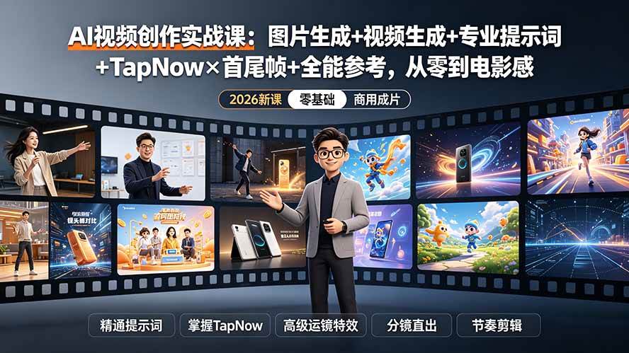 （19383期）AI视频创作实战课：图片生成+视频生成+专业提示词+TapNow×首尾帧+全能参考，从零到电影感成片 - 啥好玩-啥好玩