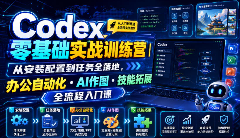 Codex零基础实战训练营｜从安装配置到任务全落地，办公自动化・AI作图・技能拓展全流程入门课-啥好玩