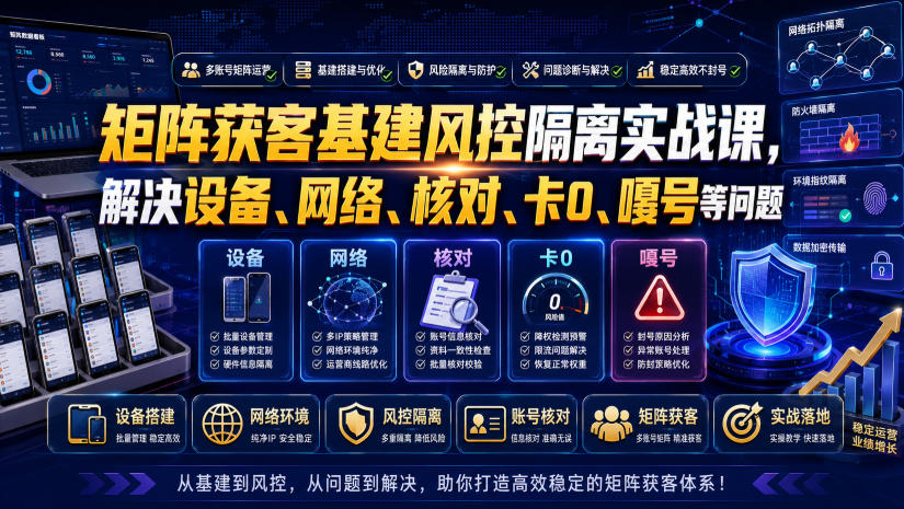 矩阵获客基建风控隔离实战课，解决设备、网络、核对、卡0、嘎号等问题 - 啥好玩-啥好玩