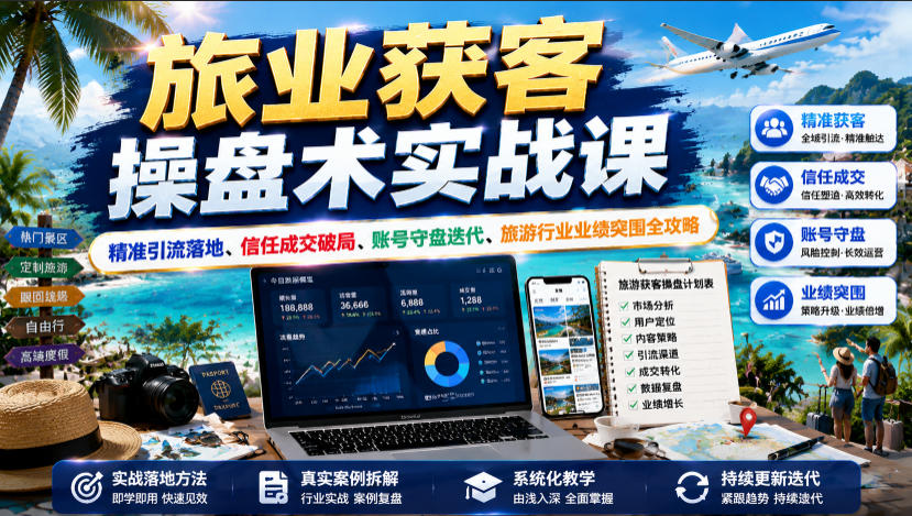 旅业获客操盘术实战课｜精准引流落地、信任成交破局、账号守盘迭代、旅游行业业绩突围全攻略-啥好玩