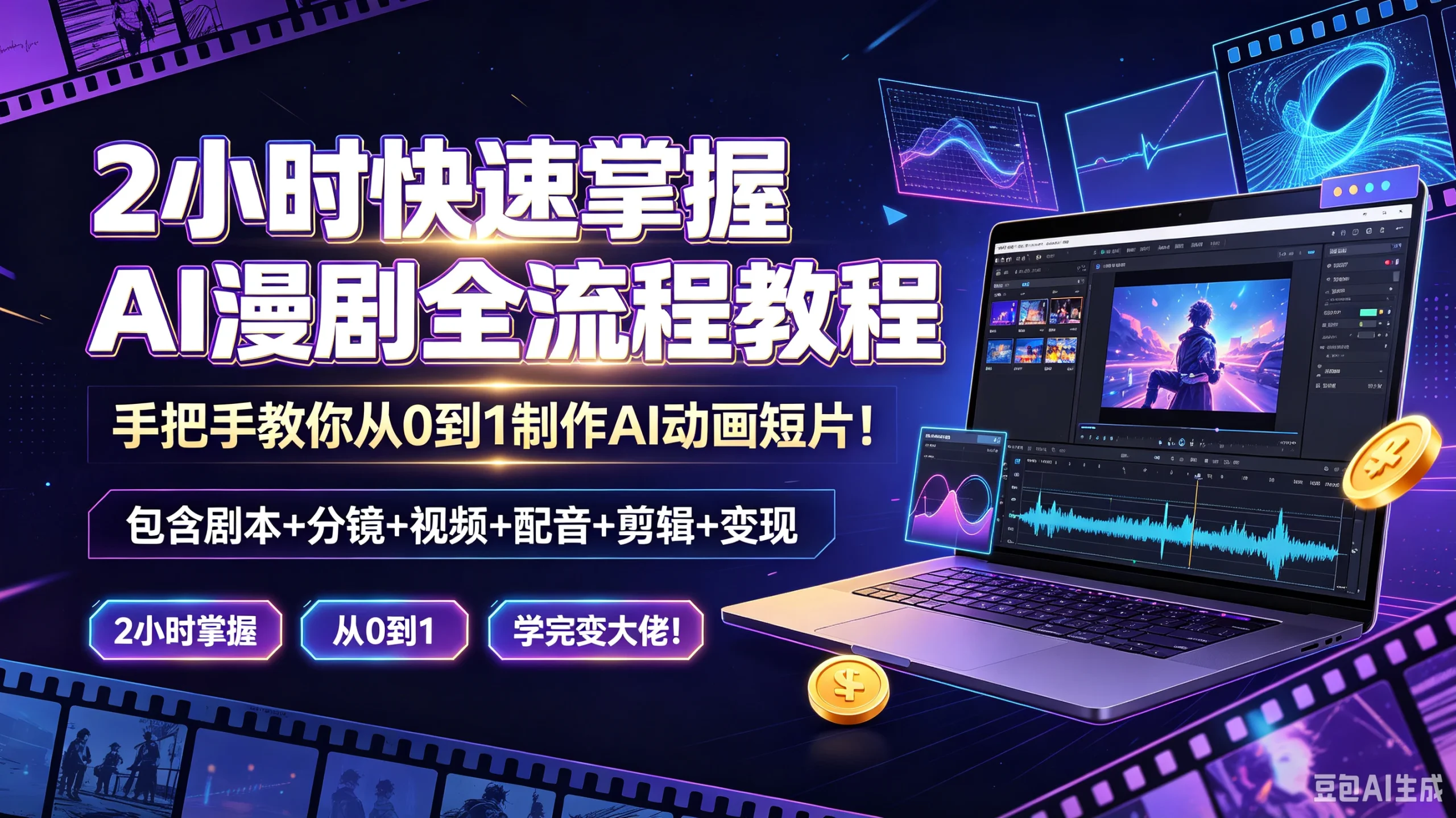 【精】2小时快速掌握AI漫剧全流程教程，手把手教你从0到1制作A动画短片！包含剧本+分镜+视频+配音+剪辑+变现，2小时掌握、从0到1、学完变大佬！ - 啥好玩-啥好玩
