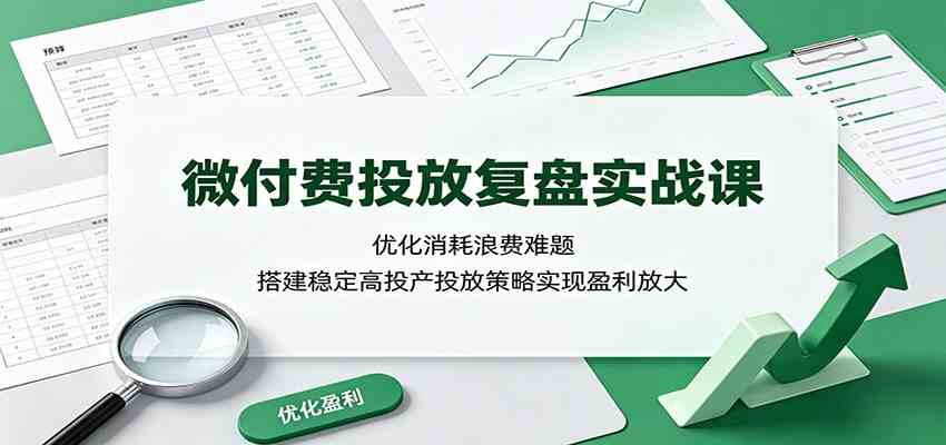 微付费投放复盘实战课：优化消耗浪费难题，搭建稳定高投产投放策略实现盈利放大-啥好玩