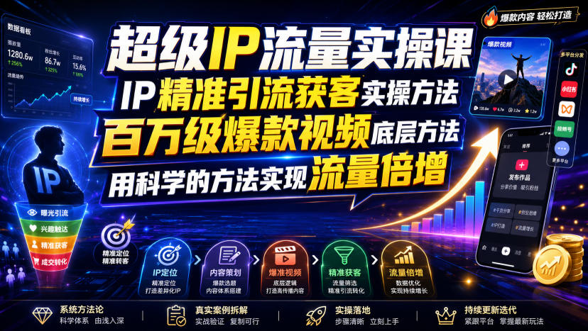 超级IP流量实操课，IP精准引流获客实操方法，百万级爆款视频底层方法，用科学的方法实现流量倍增-啥好玩