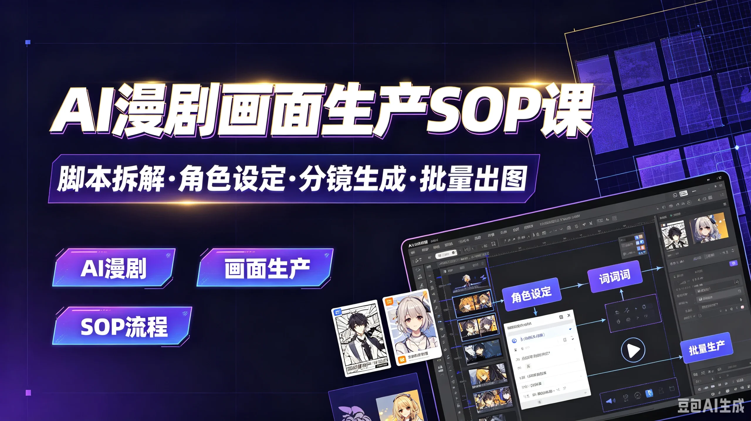 【精】AI漫剧画面生产SOP课，脚本拆解·角色设定·分镜生成·批量出图，AI漫剧、画面生产、SOP流程 - 啥好玩-啥好玩