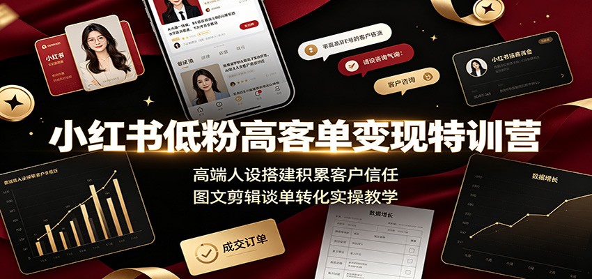 小红书低粉高客单变现特训营：高端人设搭建积累客户信任，图文剪辑谈单转化实操教学 - 啥好玩-啥好玩