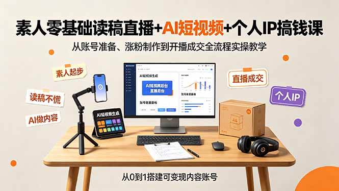 （19232期）素人零基础读稿直播+AI短视频+个人IP搞钱课，从账号准备、涨粉制作到开播成交全流程实操教学 - 啥好玩-啥好玩