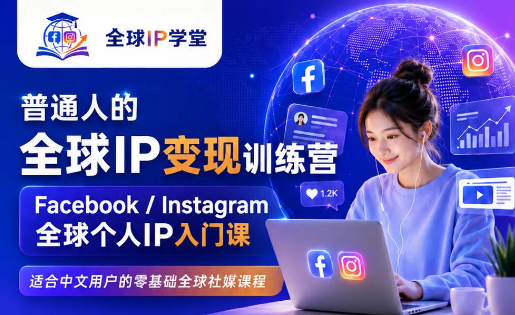普通人的全球IP变现训练营，Facebook/Instagram全球个人IP入门课，零基础全球社媒课程-啥好玩