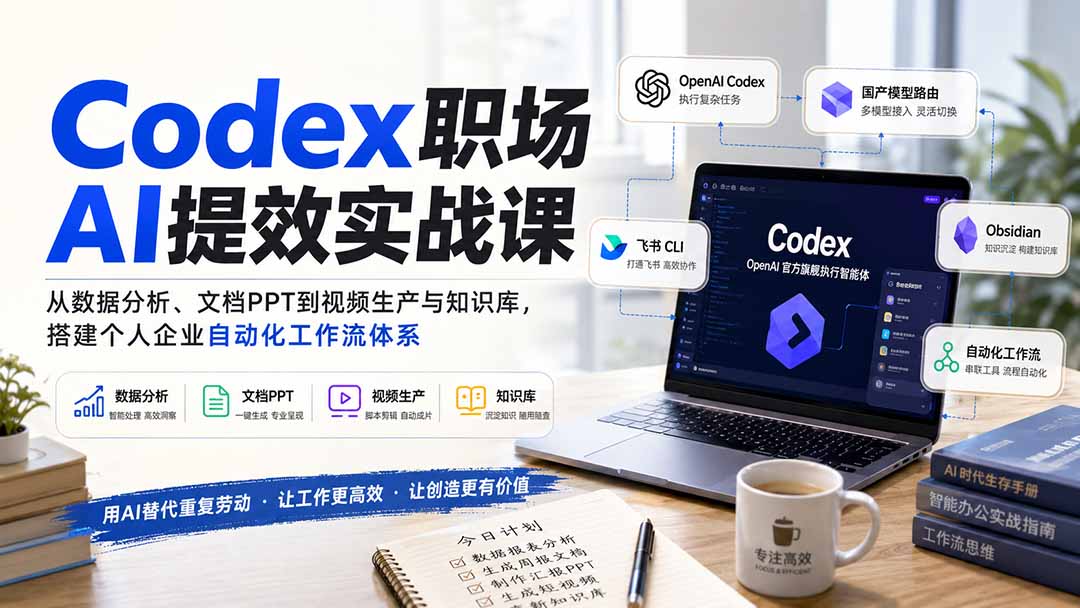 【精】Codex职场AI提效实战课：从数据分析、文档PPT到视频生产与知识库，搭建个人企业自动化工作流体系 - 啥好玩副业网-啥好玩副业网