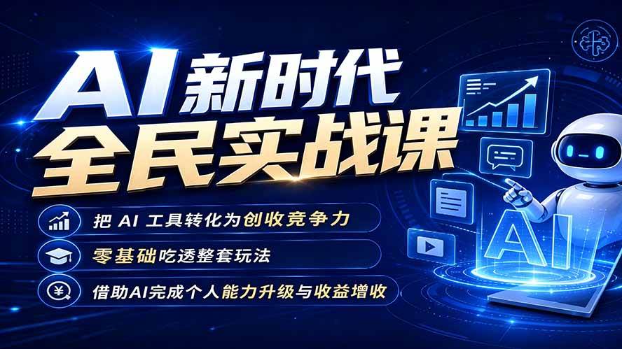 【精】AI新时代全民实战课，把 AI 工具转化为创收竞争力，零基础吃透整套玩法，借助AI完成个人能力升级与收益增收。-啥好玩副业网