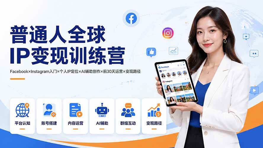 （19568期）普通人全球IP变现训练营：Facebook×Instagram入门×个人IP定位×AI辅助创作×前30天运营×变现路径-啥好玩