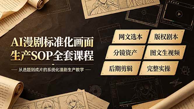 （19806期）AI漫剧标准化画面生产SOP全套课程-更新，网文选本版权剧本分镜资产全覆盖，图文生视频后期剪辑完整实操教学 - 啥好玩副业网-啥好玩副业网