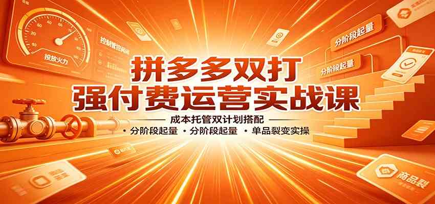 拼多多双打强付费运营实战课：成本托管双计划搭配，分阶段起量，单品裂变实操 - 啥好玩副业网-啥好玩副业网