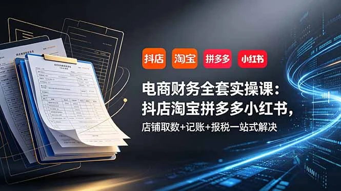【精】电商财务全套实操课：抖店淘宝拼多多小红书，店铺取数+记账+报税一站式解决-啥好玩