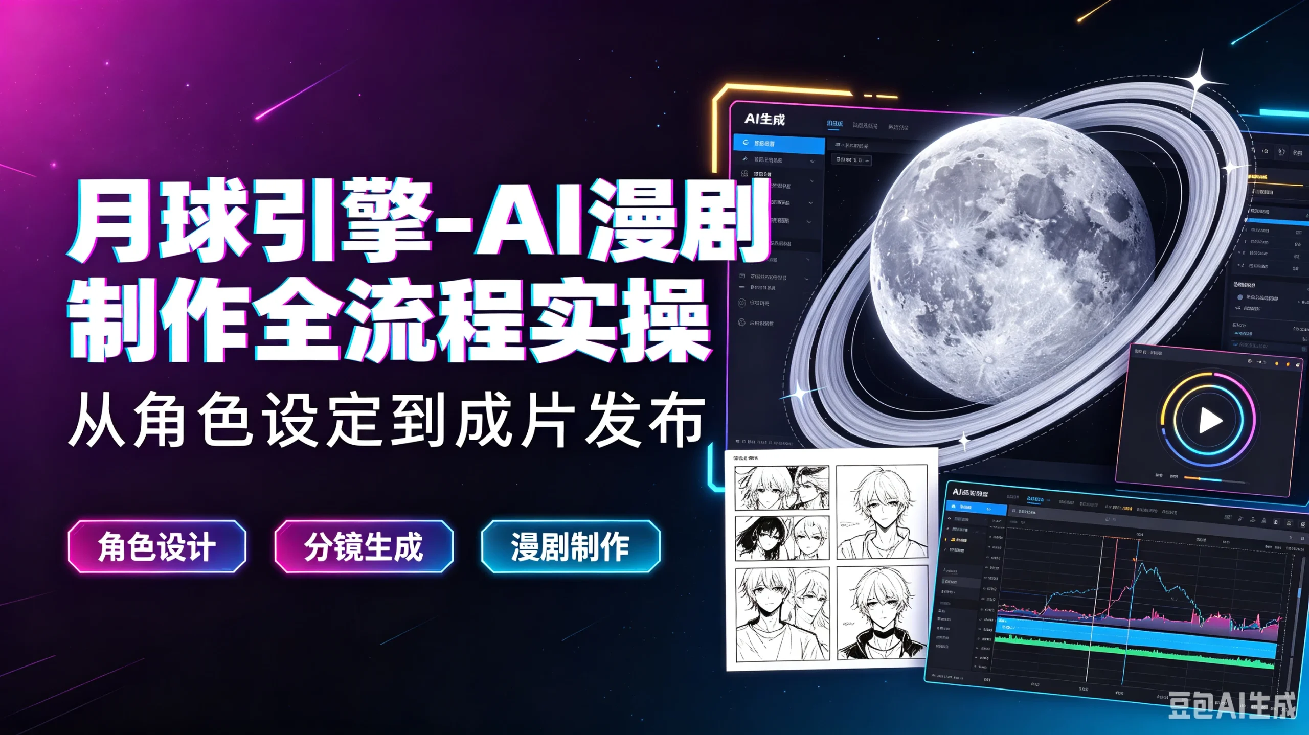 【精】月球引擎-AI漫剧制作全流程实操从角色设定到成片发布，角色设计、分镜生成、漫剧制作-啥好玩