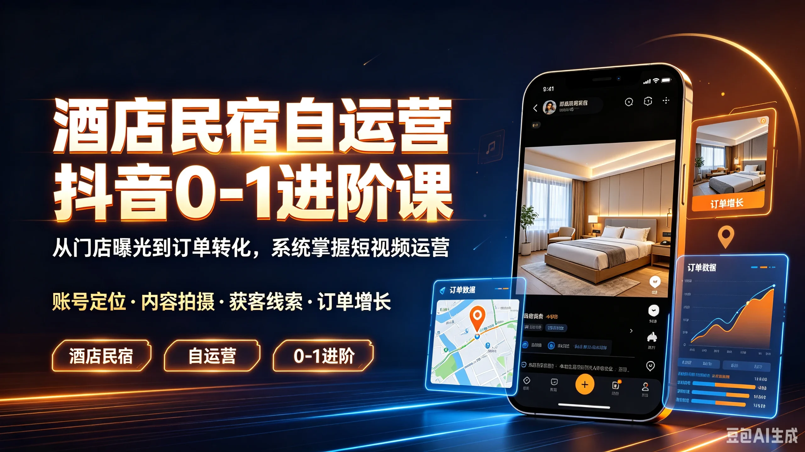 【精】酒店民宿自运营抖音0-1进阶课,从门店曝光到订单转化,系统掌握短视频运营账号定位·内容拍摄·获客线索·订单增长 - 啥好玩副业网-啥好玩副业网