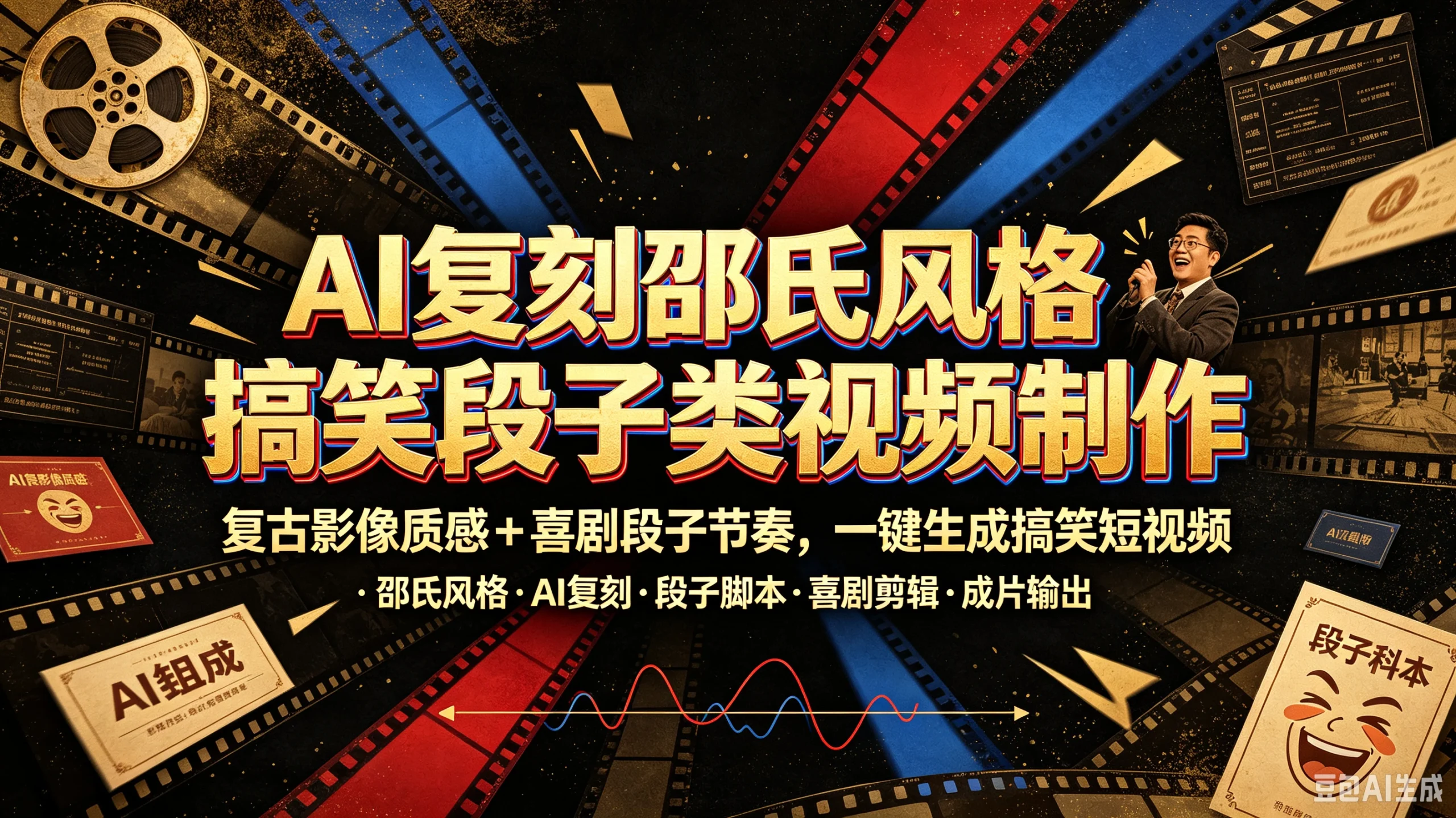 AI复刻邵氏风格搞笑段子类视频制作,复古影像质感+喜剧段子节奏,一键生成搞笑短视频 - 啥好玩副业网-啥好玩副业网
