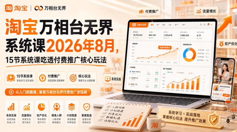 淘宝万相台无界系统课2026年8月，15节系统课吃透付费推广核心玩法 - 啥好玩副业网-啥好玩副业网