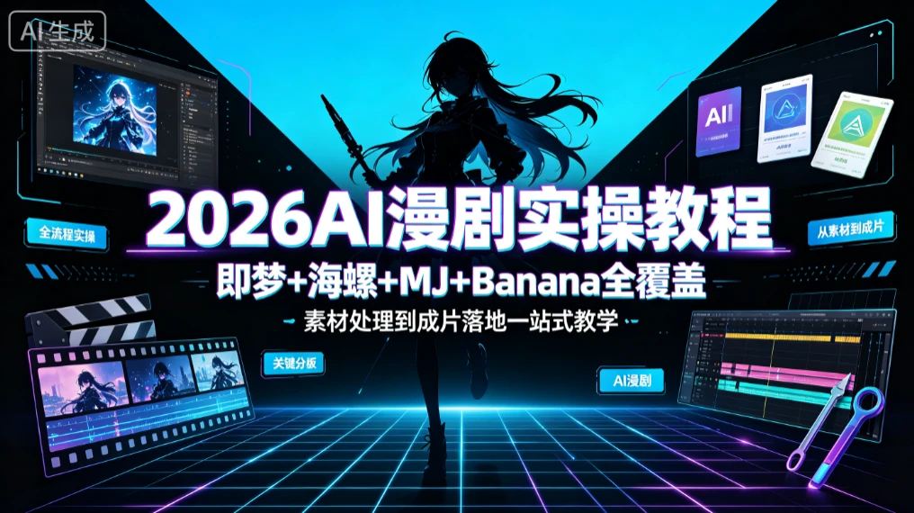 【精】卓奇Ai漫剧实操教学，即梦+海螺+MJ+Banana全覆盖，素材处理到成片落地一站式教学-啥好玩
