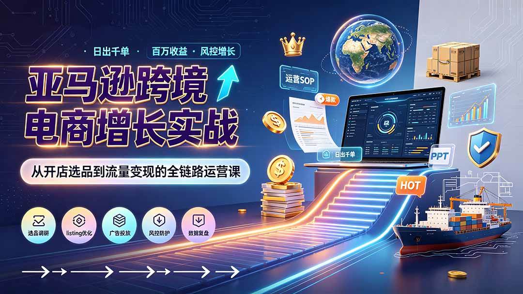 （19308期）亚马逊0-1孵化特训营8期：从注册风控到稳定日出千单实战，规避审核封店风险，标准化执行流程落地-啥好玩