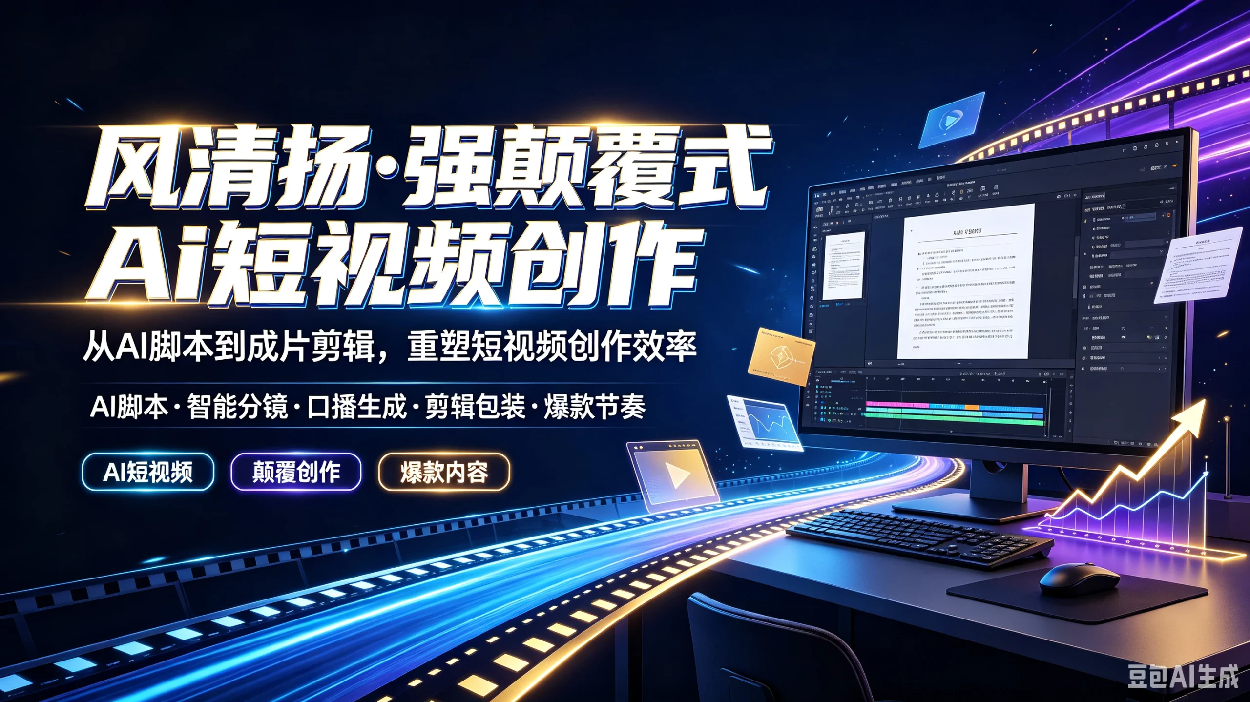 【精】风清扬·强颠覆式Ai短视频创作,从AI脚本到成片剪辑,重塑短视频创作效率,AI脚本、智能分镜、口播生成、剪辑包装、爆款节奏 - 啥好玩副业网-啥好玩副业网