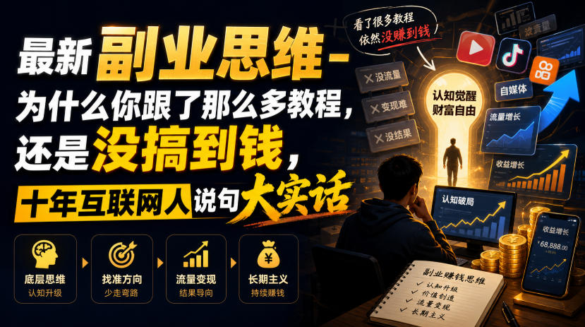 最新副业思维-为什么你跟了那么多教程，还是没搞到钱，十年互联网人说句大实话【揭秘】 - 啥好玩-啥好玩