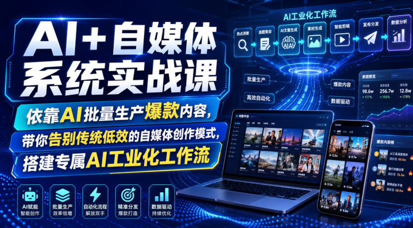 AI+自媒体系统实战课，依靠AI批量生产爆款内容，带你告别传统低效的自媒体创作模式，搭建专属AI工业化工作流-啥好玩