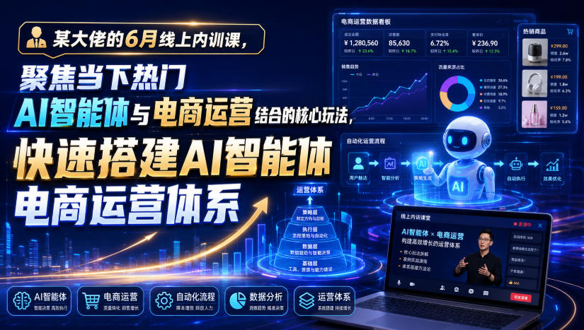 某大佬的6月线上内训课，聚焦当下热门AI智能体与电商运营结合的核心玩法，快速搭建AI智能体电商运营体系-啥好玩