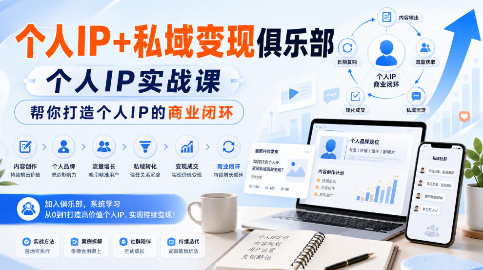 个人IP+私域变现俱乐部,个人IP实战课,帮你打造个人IP的商业闭环-啥好玩副业网