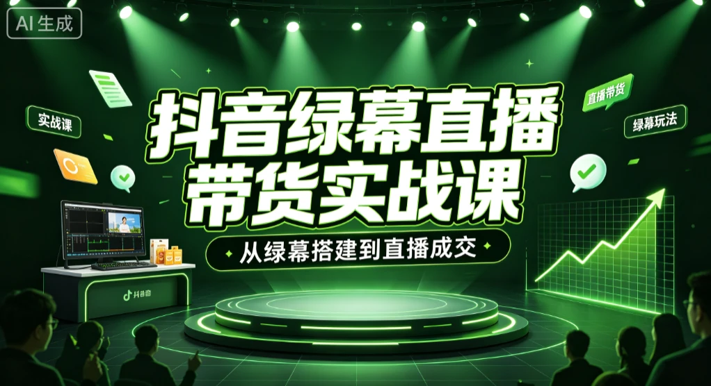 【精】抖音绿幕直播带货实战课，从绿幕搭建到直播成交-啥好玩