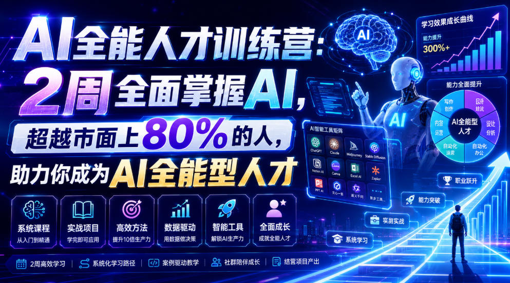 AI全能人才训练营：2周全面掌握AI，超越市面上80%的人，助力你成为AI全能型人才-啥好玩