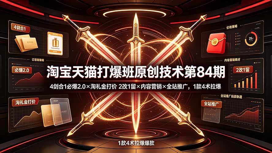 （19428期） 淘宝天猫打爆班原创技术第84期：4剑合1必爆2.0×淘礼金打价×2改1留×内容营销×全站推广，1款4术拉爆 - 啥好玩-啥好玩