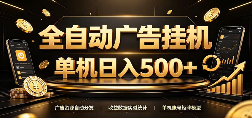 全自动广告挂机，每天24小时不停的去看广告获取收益，单机500＋-啥好玩