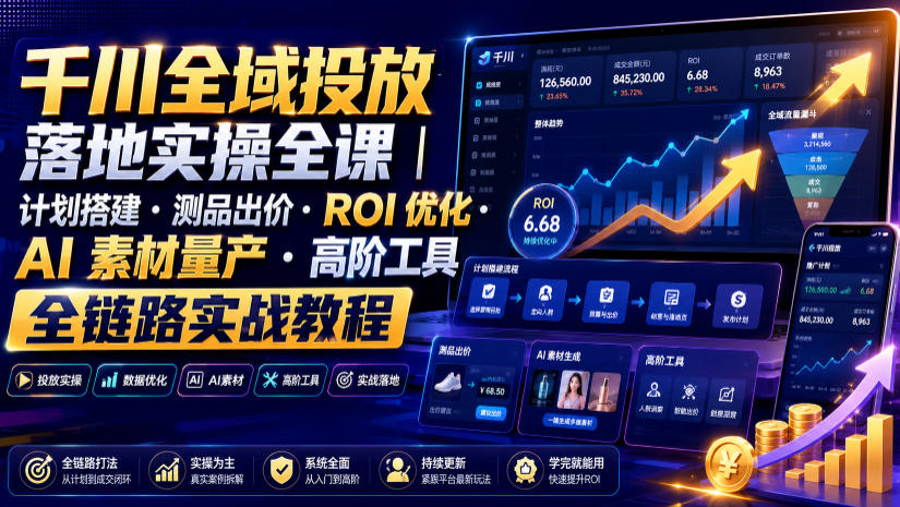 千川全域投放落地实操全课｜计划搭建・测品出价・ROI优化・AI素材量产・高阶工具全链路实战教程 - 啥好玩-啥好玩
