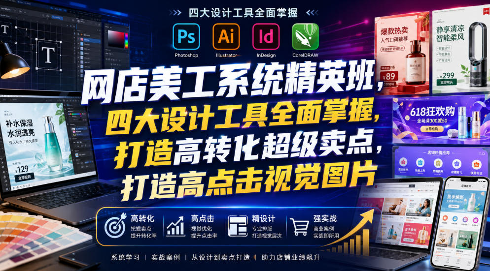 网店美工系统精英班，四大设计工具全面掌握，打造高转化超级卖点，打造高点击视觉图片（2026年7月） - 啥好玩-啥好玩