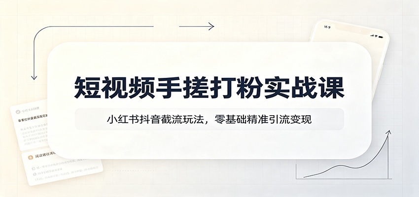 短视频手搓打粉实战课：小红书抖音截流玩法，零基础精准引流变现 - 啥好玩副业网-啥好玩副业网