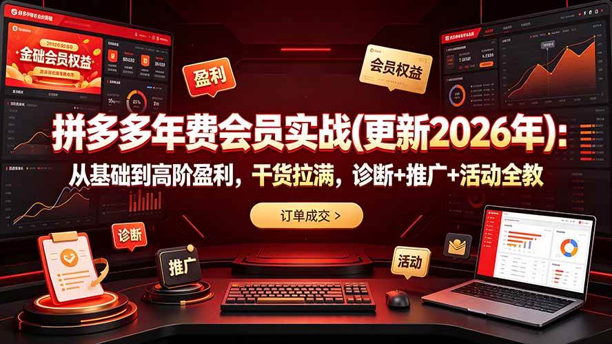 （19290期）拼多多年费会员实战(更新2026年)：从基础到高阶盈利，干货拉满，诊断+推广+活动全教 - 啥好玩-啥好玩