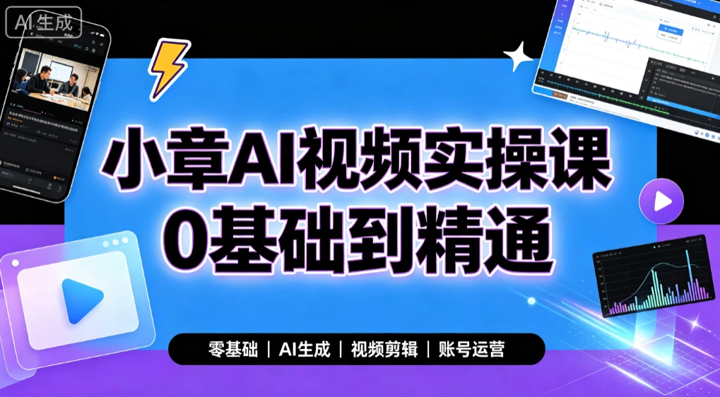 【精】小章AI视频实操课0基础到精通，零基础、AI生成、视频剪辑、账号运营-啥好玩