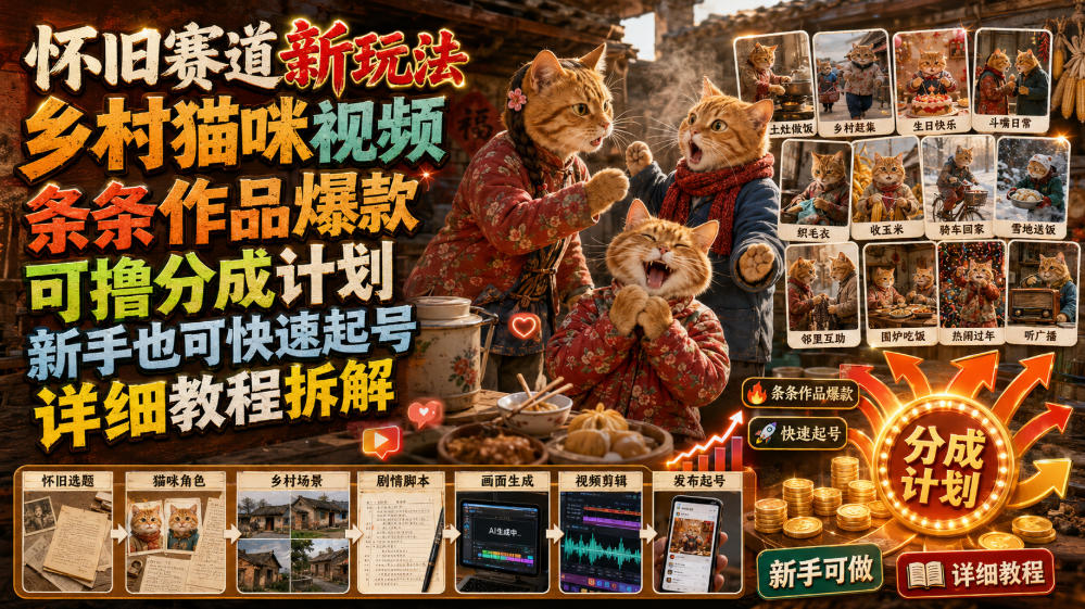 怀旧赛道新玩法，乡村猫咪视频，条条作品爆款，可撸分成计划，新手也可快速起号，详细教程拆解 - 啥好玩-啥好玩