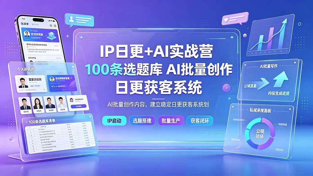 （19353期）IP日更+AI实战营：IP置顶视频制作×100条选题库搭建×10条日更规划，AI批量创作内容，建立稳定日更获客系统 - 啥好玩-啥好玩