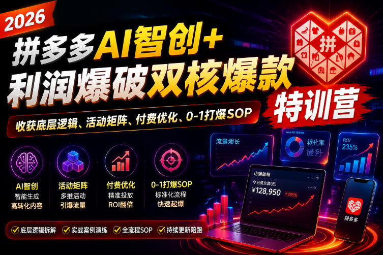 2026拼多多AI智创+利润爆破双核爆款特训营，收获底层逻辑、活动矩阵、付费优化、0-1打爆SOP-啥好玩