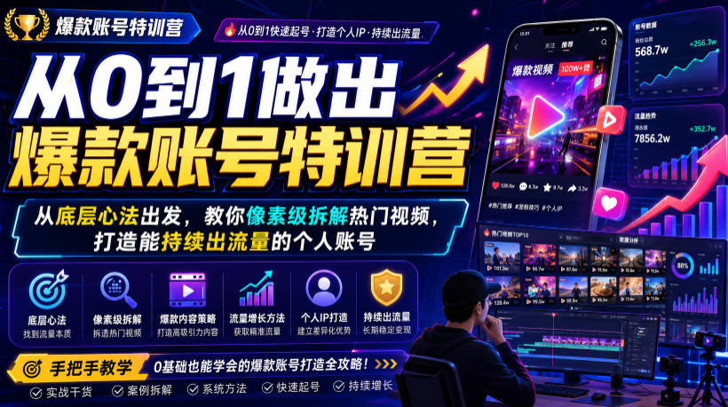 从0到1做出爆款账号特训营，从底层心法出发，教你像素级拆解热门视频，打造能持续出流量的个人账号-啥好玩