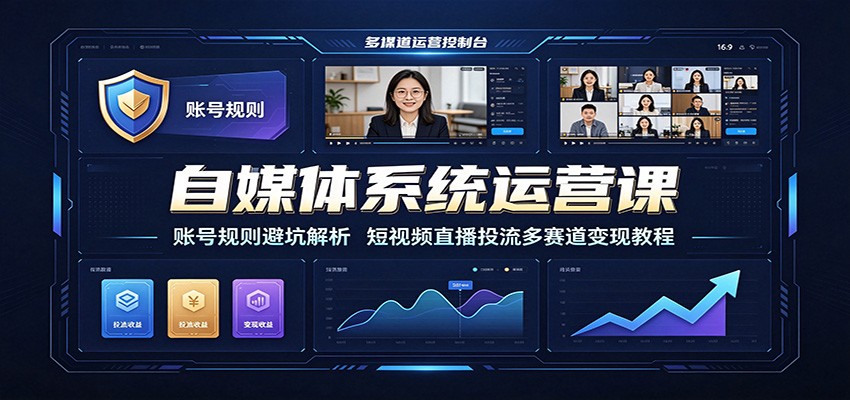 自媒体系统运营课：账号规则避坑解析，短视频直播投流多赛道变现教程-啥好玩